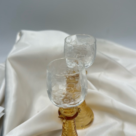 Roemer (?) Liqueur Goblets with Amber Bowl and Clear Engraved Bowl-2 - Picture 3 of 6